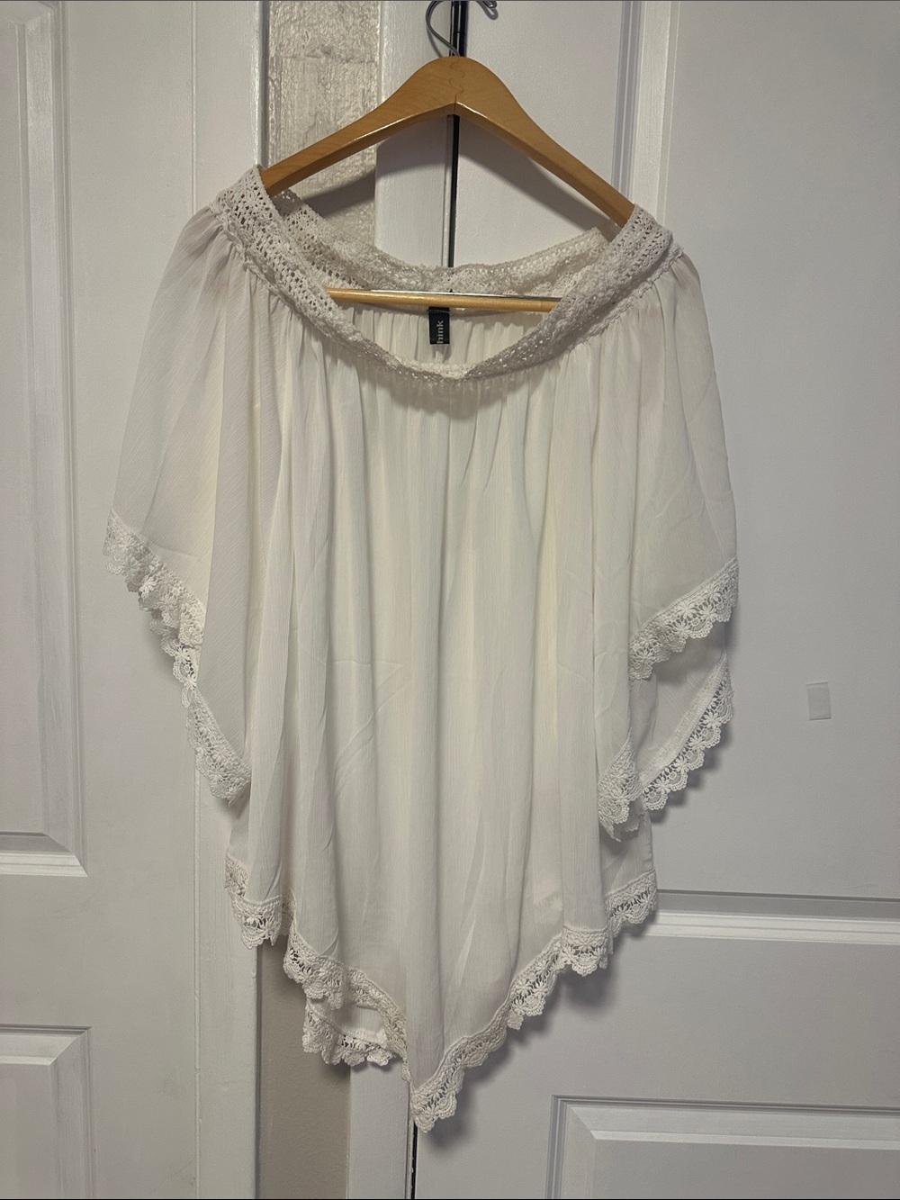 Off-Shoulder White Lace-Trim Peasant Tunic